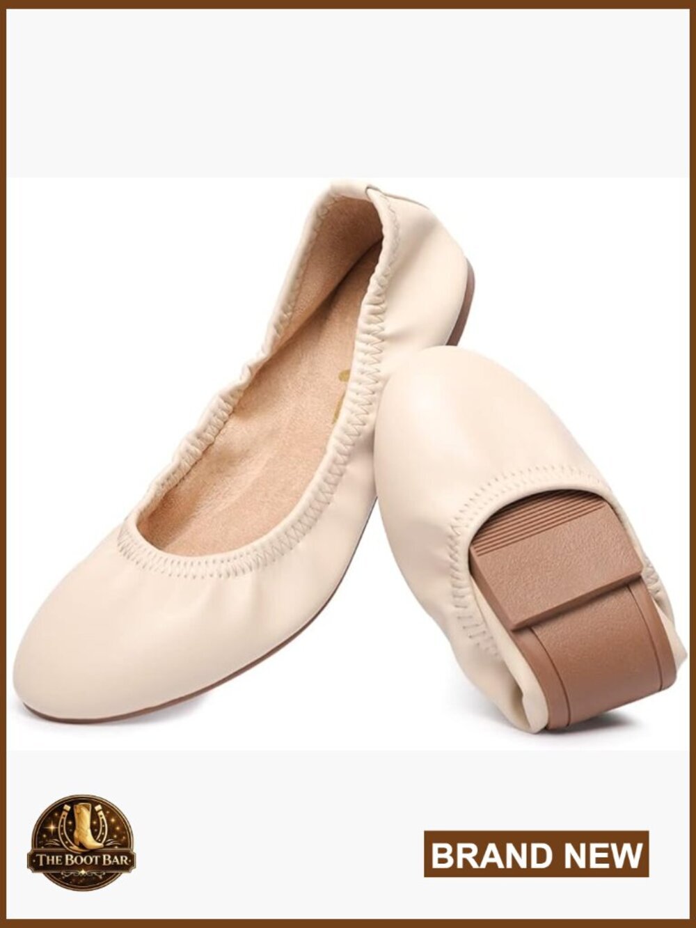 Foldable Ballet Flats - Soft Faux Leather Travel Flats Slip On Round Toe Casual